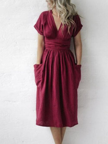 LD Women's plain casual strapless dress solid color