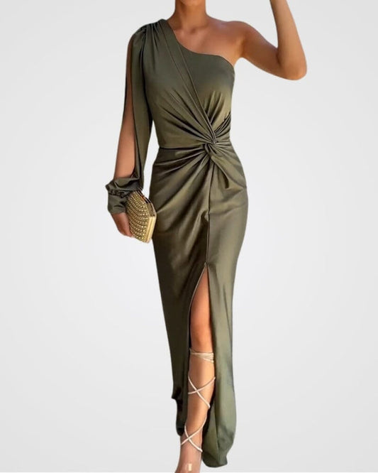 Elegant asymmetrical cocktail dress with one sleeve for women