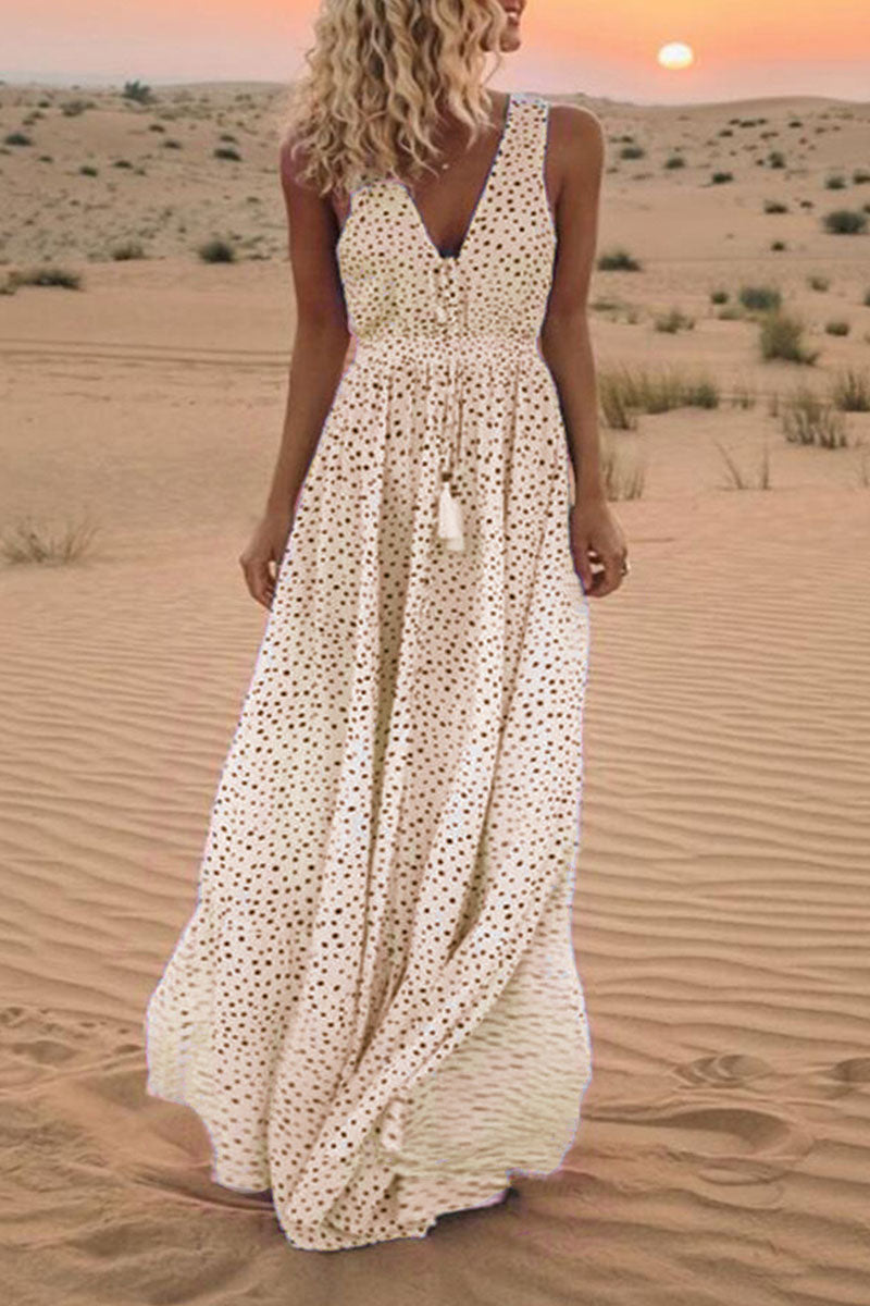 LP | Bohemian V-neck trapeze dress in polka dot patchwork