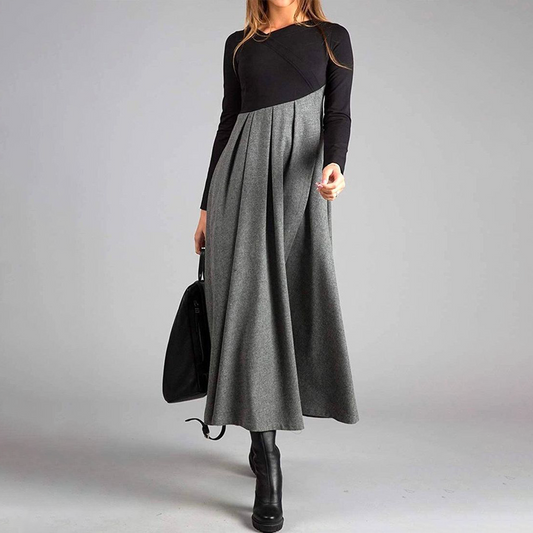 LP | Grey color block long-sleeved maxi dress
