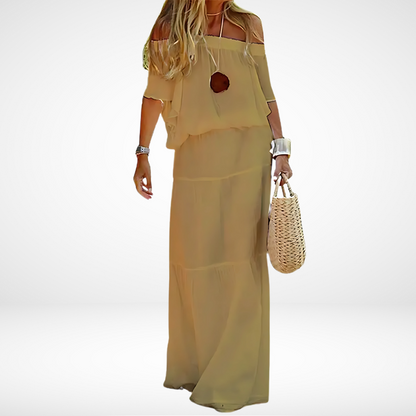 LD | Elegant white off-the-shoulder maxi dress for the beach