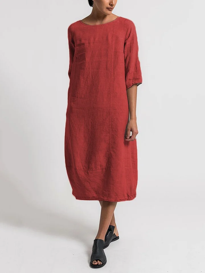 LP | Alice - One-color casual dress with round neckline and 3/4 sleeves