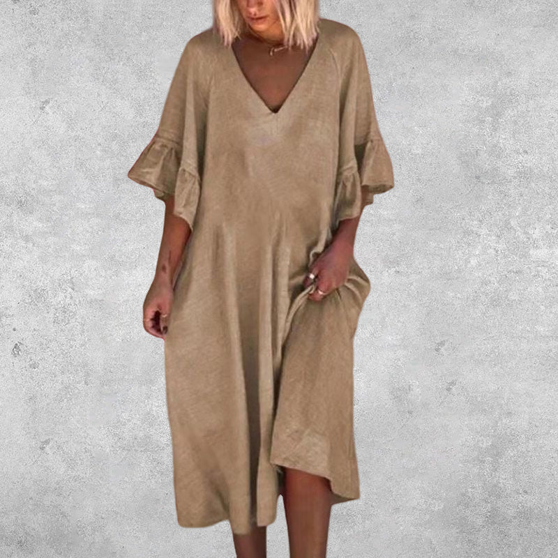 plain dress with ruffled sleeves