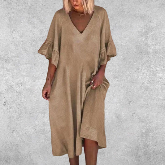 plain dress with ruffled sleeves