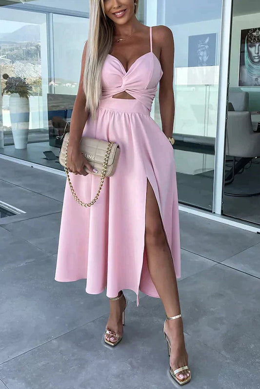 Mc | Elegant midi dress with slit and neckline