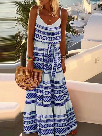Bohemian V-neck printed lingerie beach dress