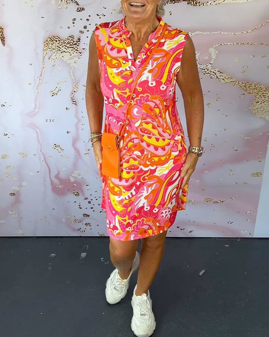 LP | Sleeveless printed elegant dress with v-neckline