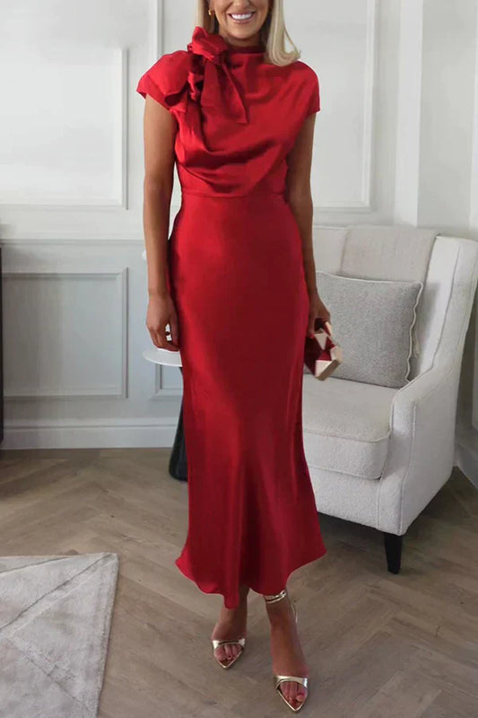 LP | Maxi dress with short sleeves and tied neckline