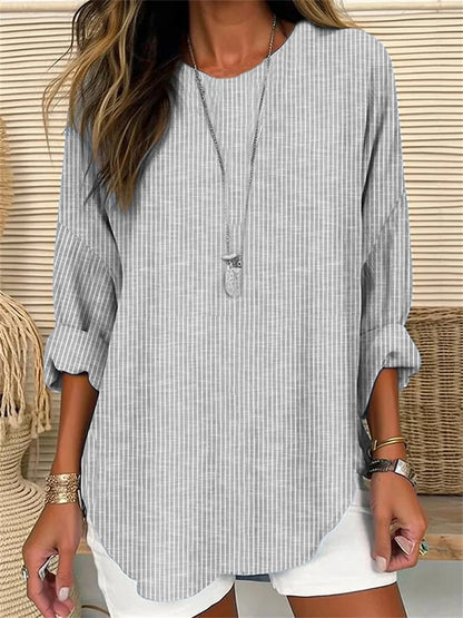 LP | Women's long-sleeved retro striped shirt with round neckline