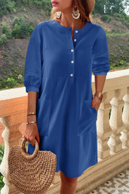 Casual and simple dresses with fixed pocket buckle and A-line O-neckline