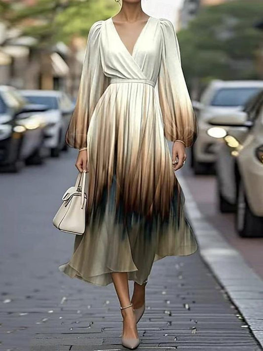 Elegant midi dress with crossed neckline and long sleeves