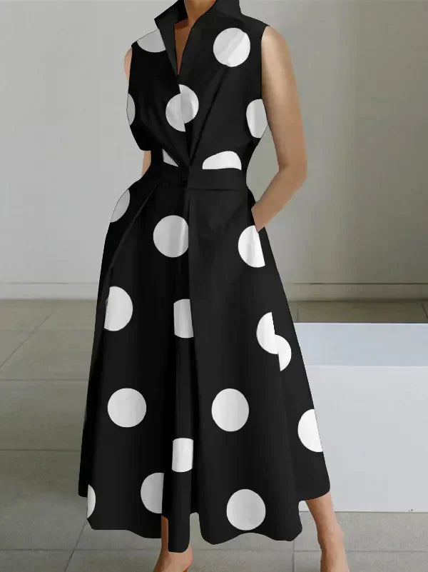 LP | Sleeveless midi dresses with polka dot lapels