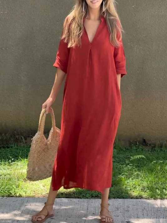 LD | Elegant maxi dress with V-neck and loose silhouette