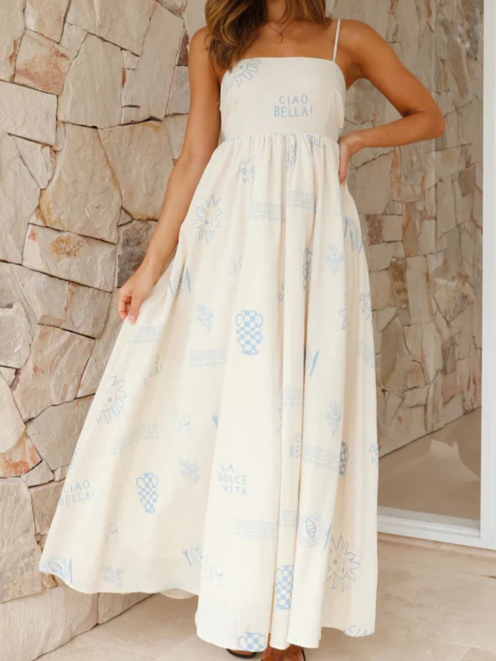 LP | Cool Falling Halter Maxi Dress with Spaghetti Straps