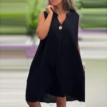 Mc | sleeveless midi dress with v-neck