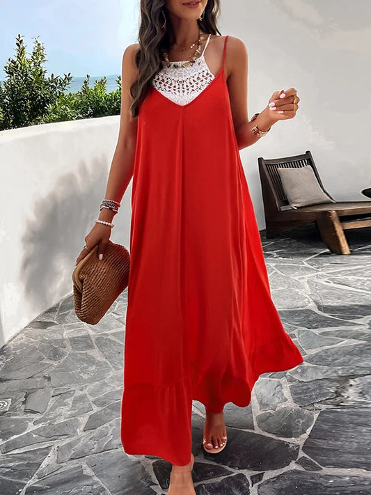 LD Long sleeveless single-color pleated dresses