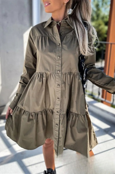 Evelyn women's dresses-with-fixed-buckle-and-turned-collar