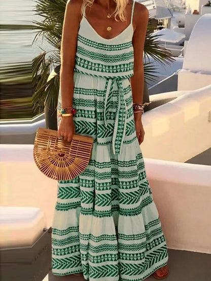 Bohemian V-neck printed lingerie beach dress