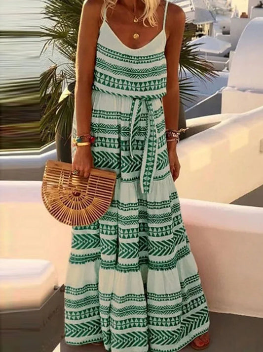 Bohemian V-neck printed lingerie beach dress