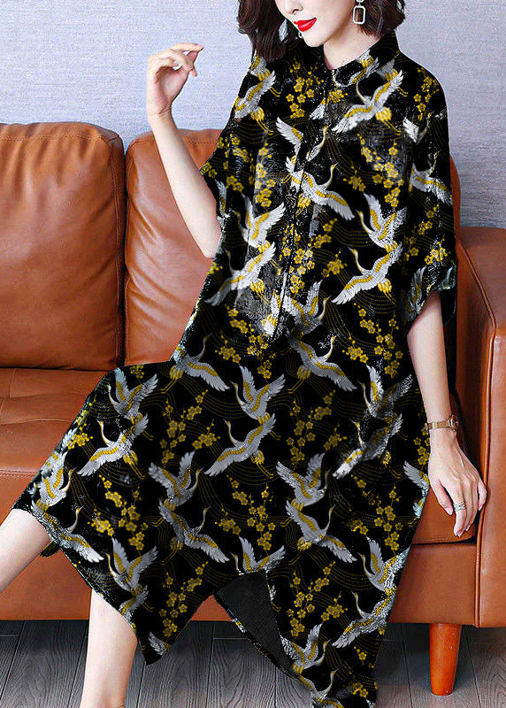 LP | Vintage long dress with high neck, printed and open on the sides