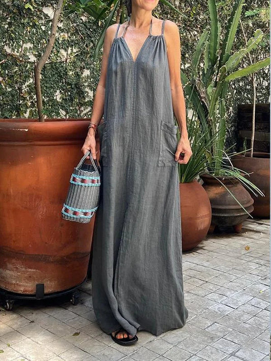 LD Long ladies dress with pocket and V-neckline