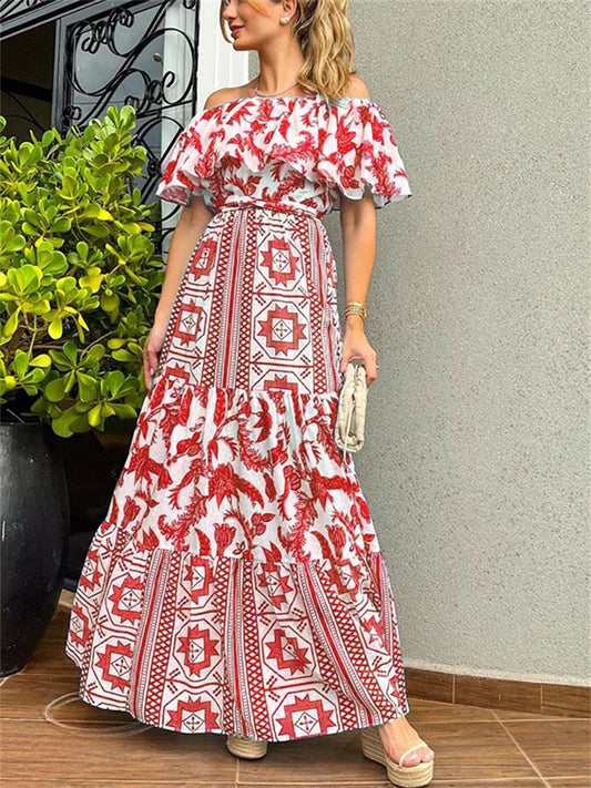 spring/summer dress with high neckline and bohemian print