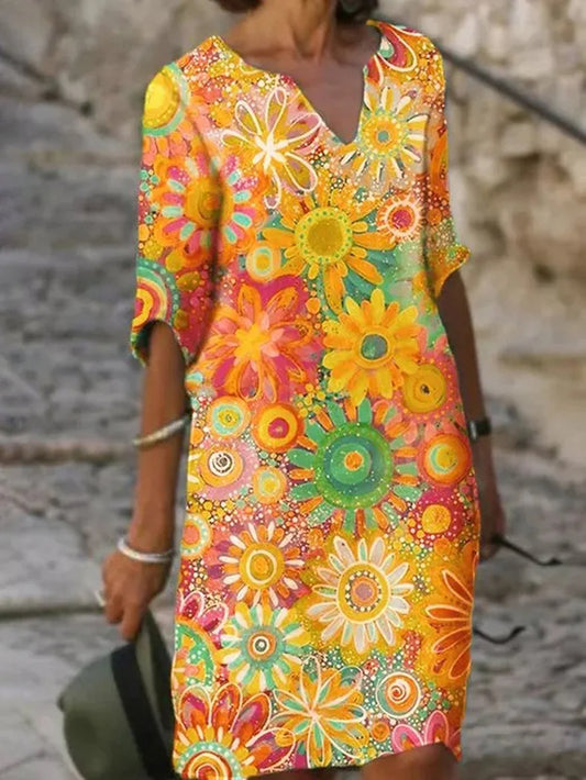 LD | Floral midi dress with V-neck and timeless elegance