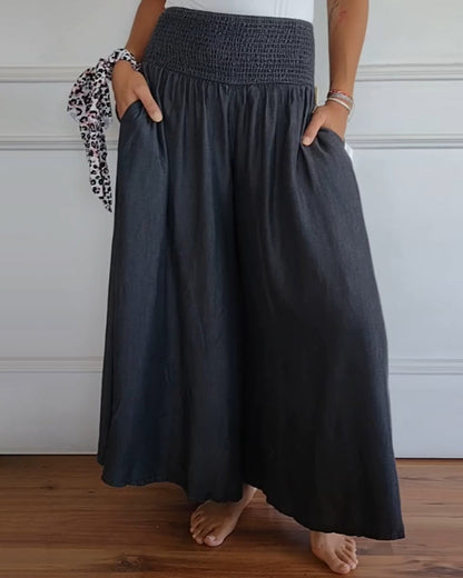 Wide pants with elastic waistband