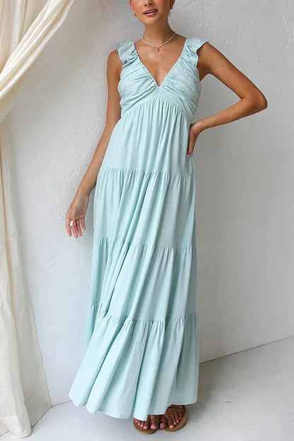 LD Sleeveless maxi dress with V-neckline and fringe