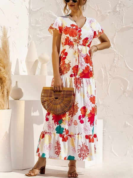 LP | Long dress with floral print and V-neckline
