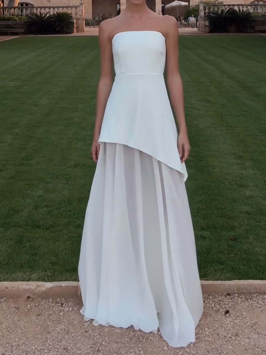 Elegant strapless dress with asymmetrical design for special occasions
