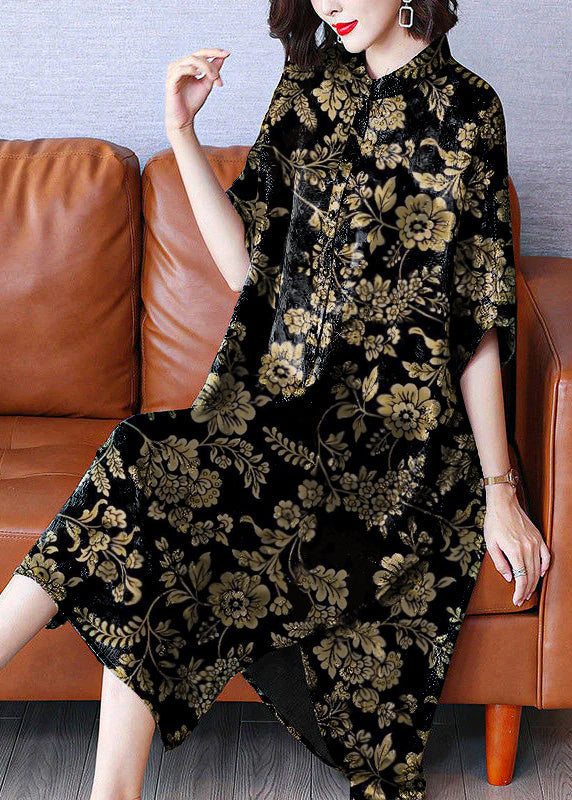 LP | Vintage long dress with high neck, printed and open on the sides