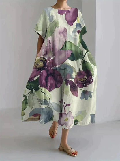 Mc | Wide-cut women's dress with botanical floral pattern