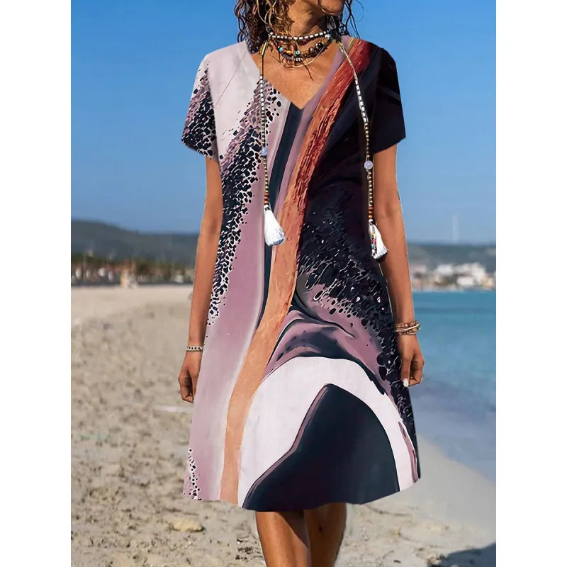 LP | Dress with round neckline and print