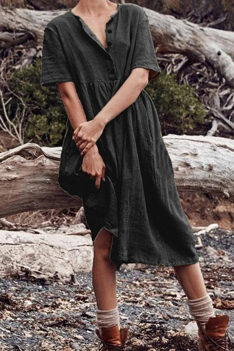 Mc | Simple patchwork dress with O-neck and A-line.