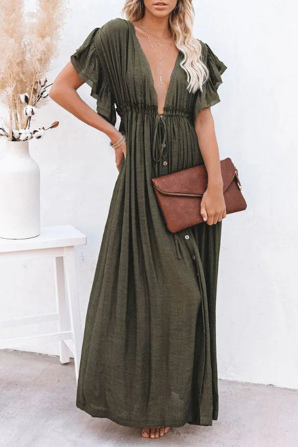 Fairy Air dress with V-neck and sleeves with ruffles