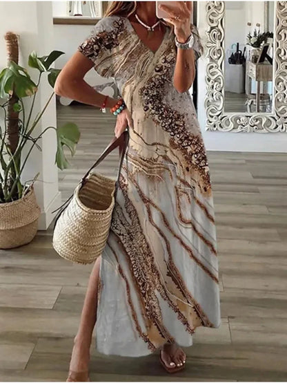 LP | Printed casual dress with v-neck for women