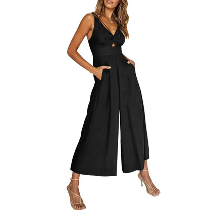 LD 2024 new jumpsuits with V-neck and wide legs