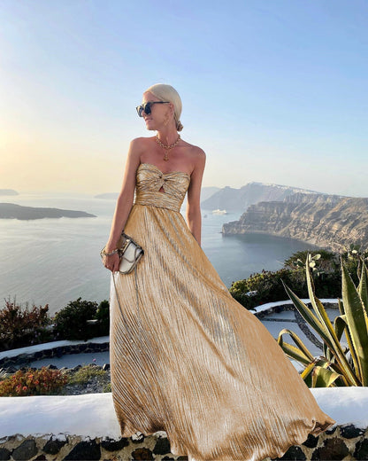 LP | Elegant invited wedding dress summer long strapless shiny formal party dress for women 2024