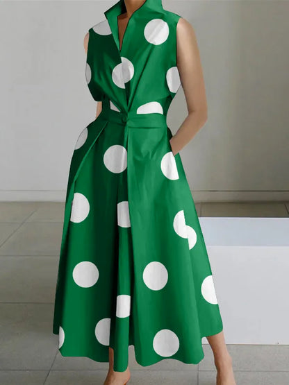 LP | Sleeveless midi dresses with polka dot lapels