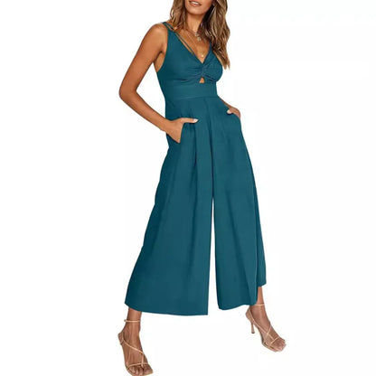 LD 2024 new jumpsuits with V-neck and wide legs