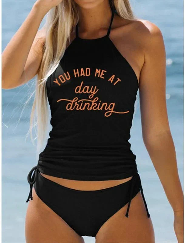 LP | Elegant black high-necked swimsuit with print