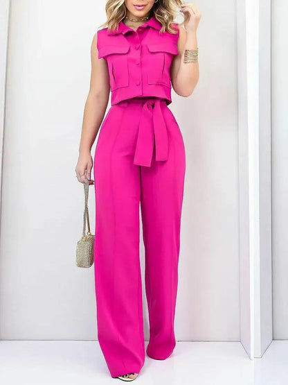 Jumpsuit - Elegant style - Bow belt, wide legs - Perfect for casual and formal occasions
