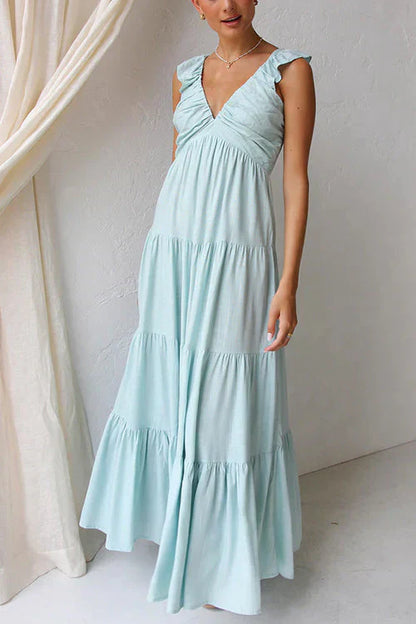 LD Margovil Sleeveless linen maxi dress with V-neck and ruffles