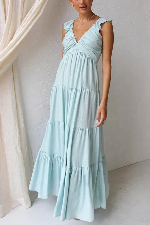 LD Margovil Sleeveless linen maxi dress with V-neck and ruffles