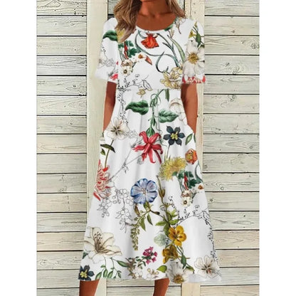 LP | Linen dress with pockets and watercolor floral print