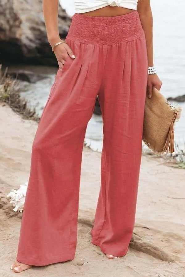 Casual wide-leg pants - Cotton and linen blend - Lightweight and breathable - Perfect for summer outings