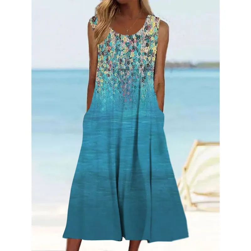 LP | Sleeveless linen dress with summer print