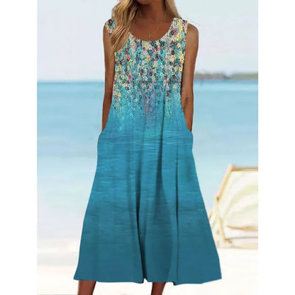 LP | Sleeveless linen dress with summer print