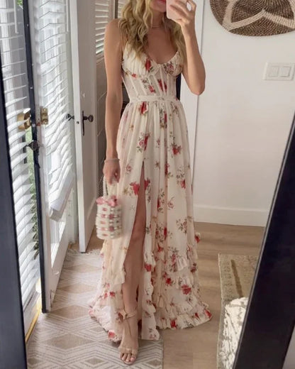 LP | Maxi dress with pleated floral slit